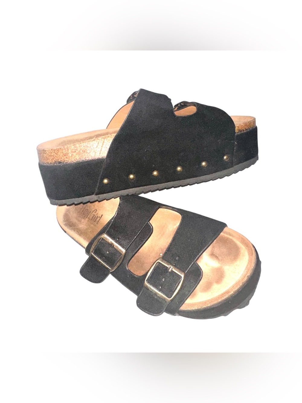 Hey Girl by Corkys Wannabe Platform Black Suede Cork Slide Sandals Size 8